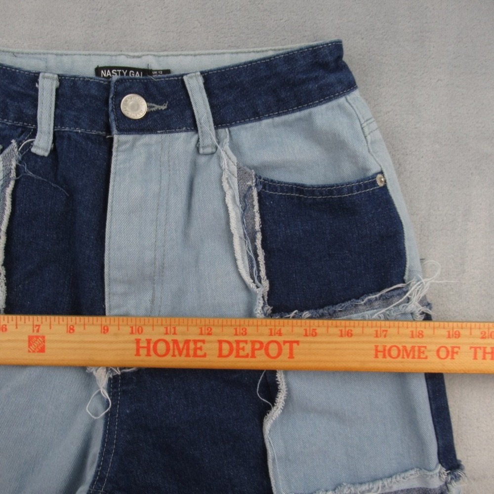 Nasty Gal Collection Patchwork Denim Jeans Blue Two Tone Raw Hem Size 8 3568 - Picture 4 of 12